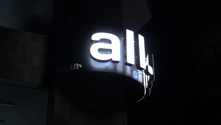 All.me channel letters with dual illumination, made of aluminum and acrylic