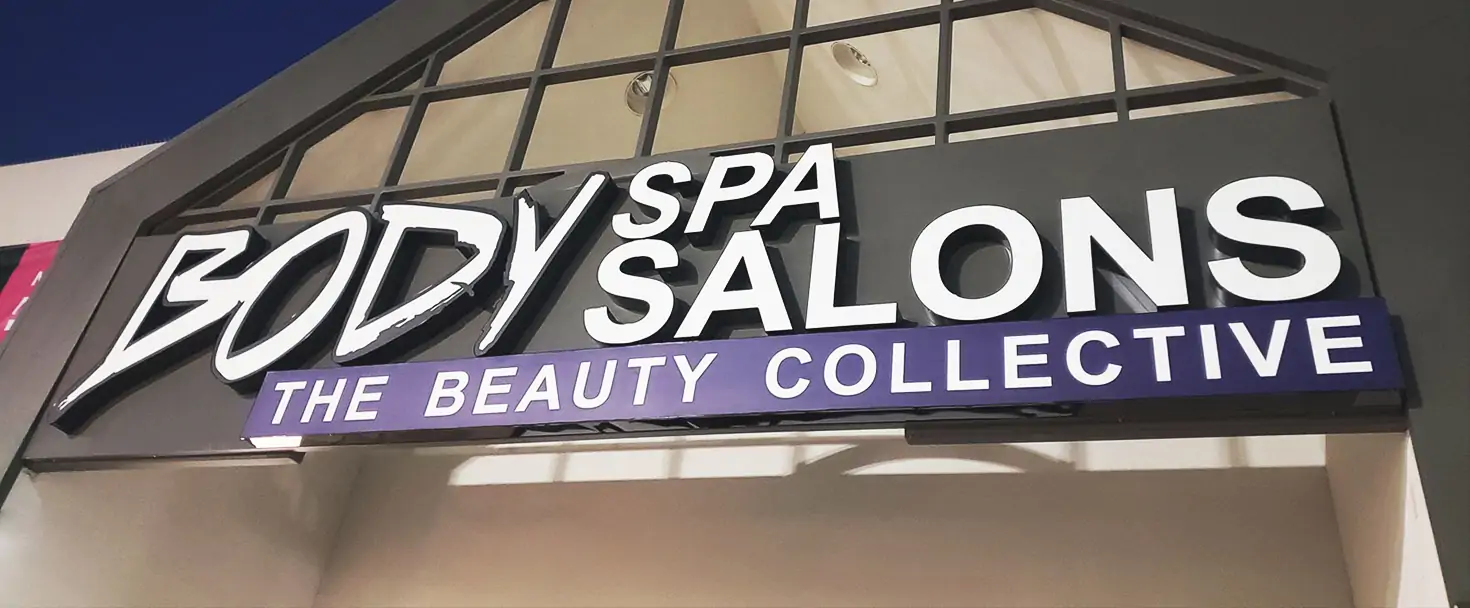 Body Spa Salons channel letters with illumination made of aluminum and acrylic