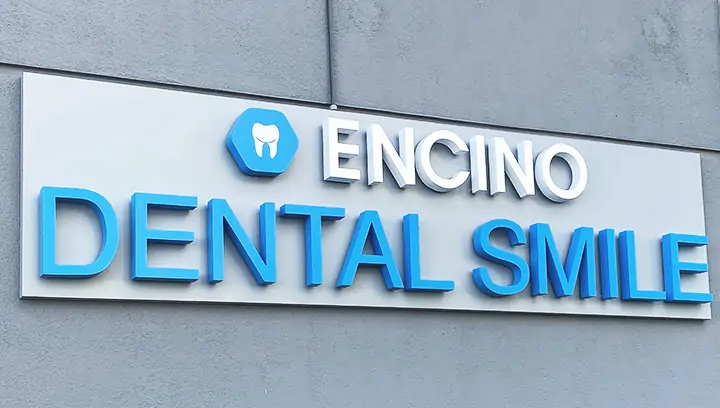 Encino Dental Smile channel letter sign with wireway mounting, made of aluminum and acrylic