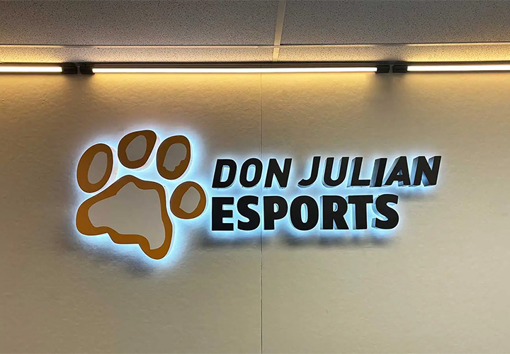 Don Julian Esports interior sign with reverse illumination made of aluminum and acrylic