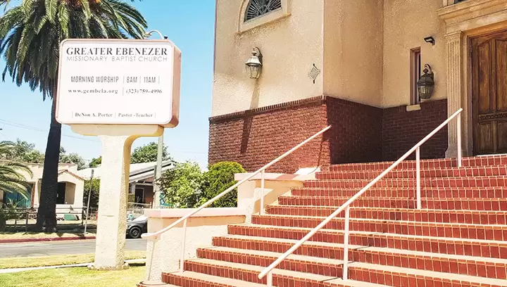 Outdoor pylon sign for Greater Ebenezer Missionary Baptist Church featuring its name