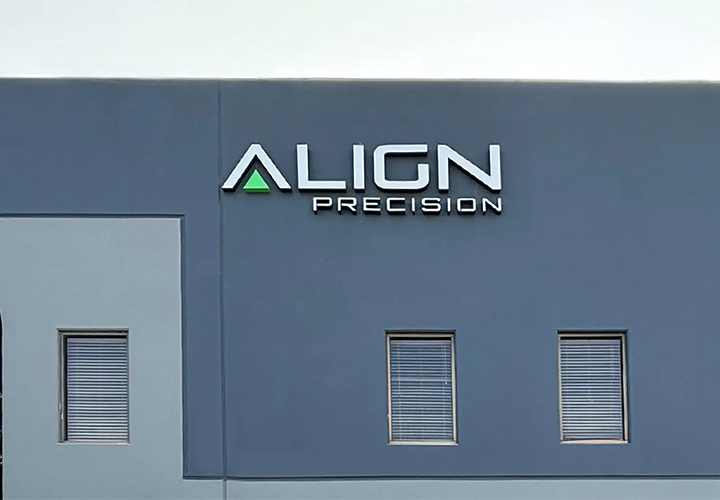 Align Precision 3d signs on the building front showcasing the business name