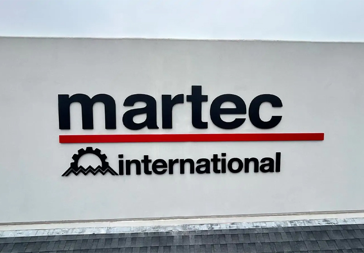 Martec International building sign showcasing the brand name and logo