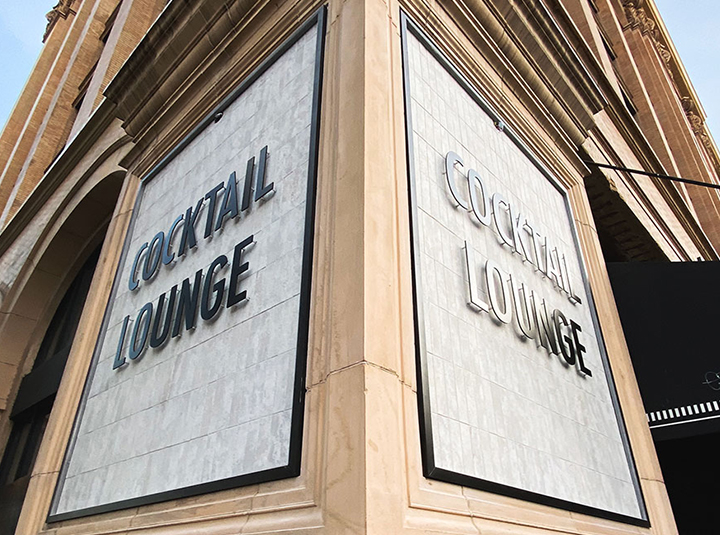 Cocktail Lounge architectural building signage with brand name 3d letters made of aluminum