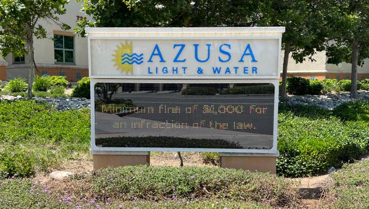 Azusa Light and Water LED display made of a screen and aluminum-acrylic frame