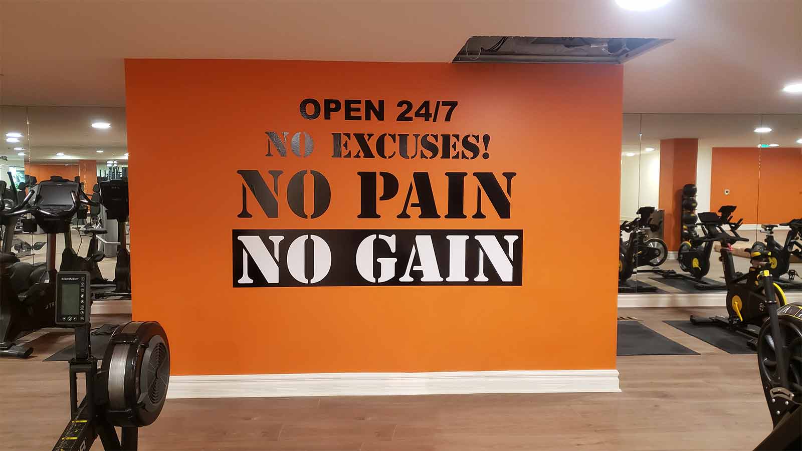 black and white indoor gym murals