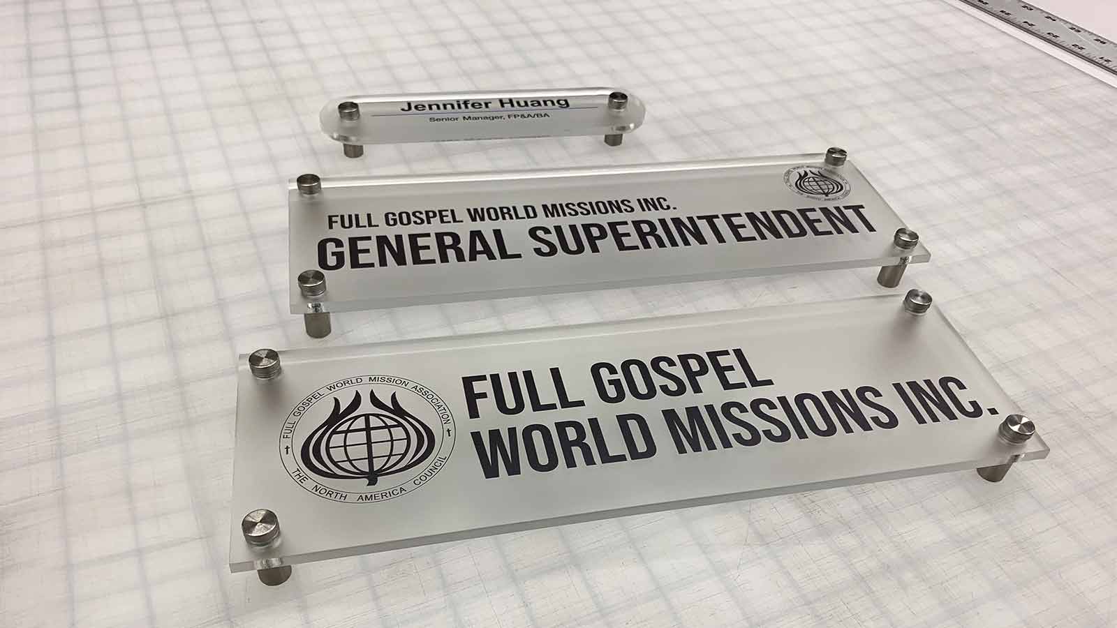 full gospel world missions acrylic sign