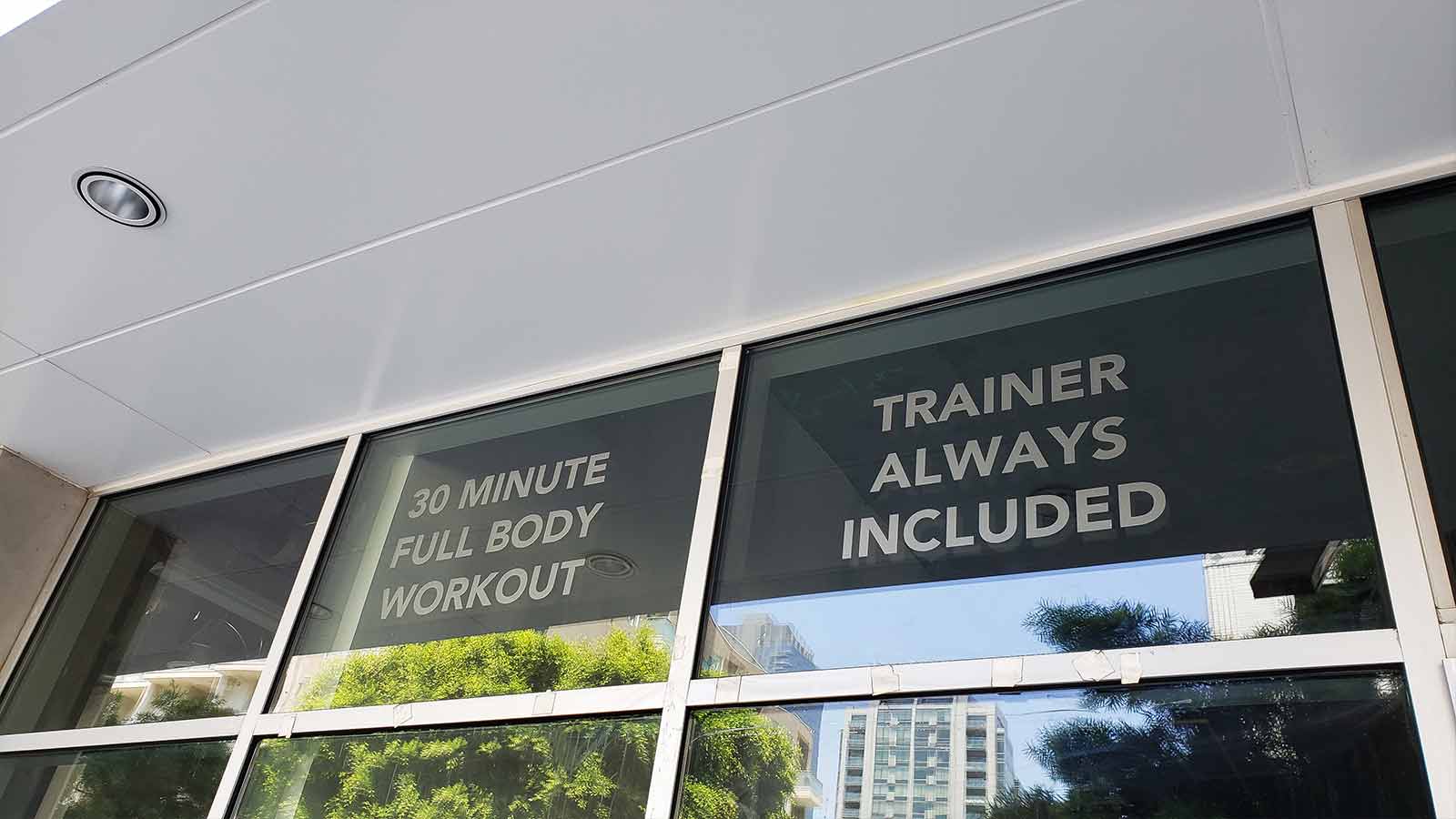 gym glass wall vinyl lettering