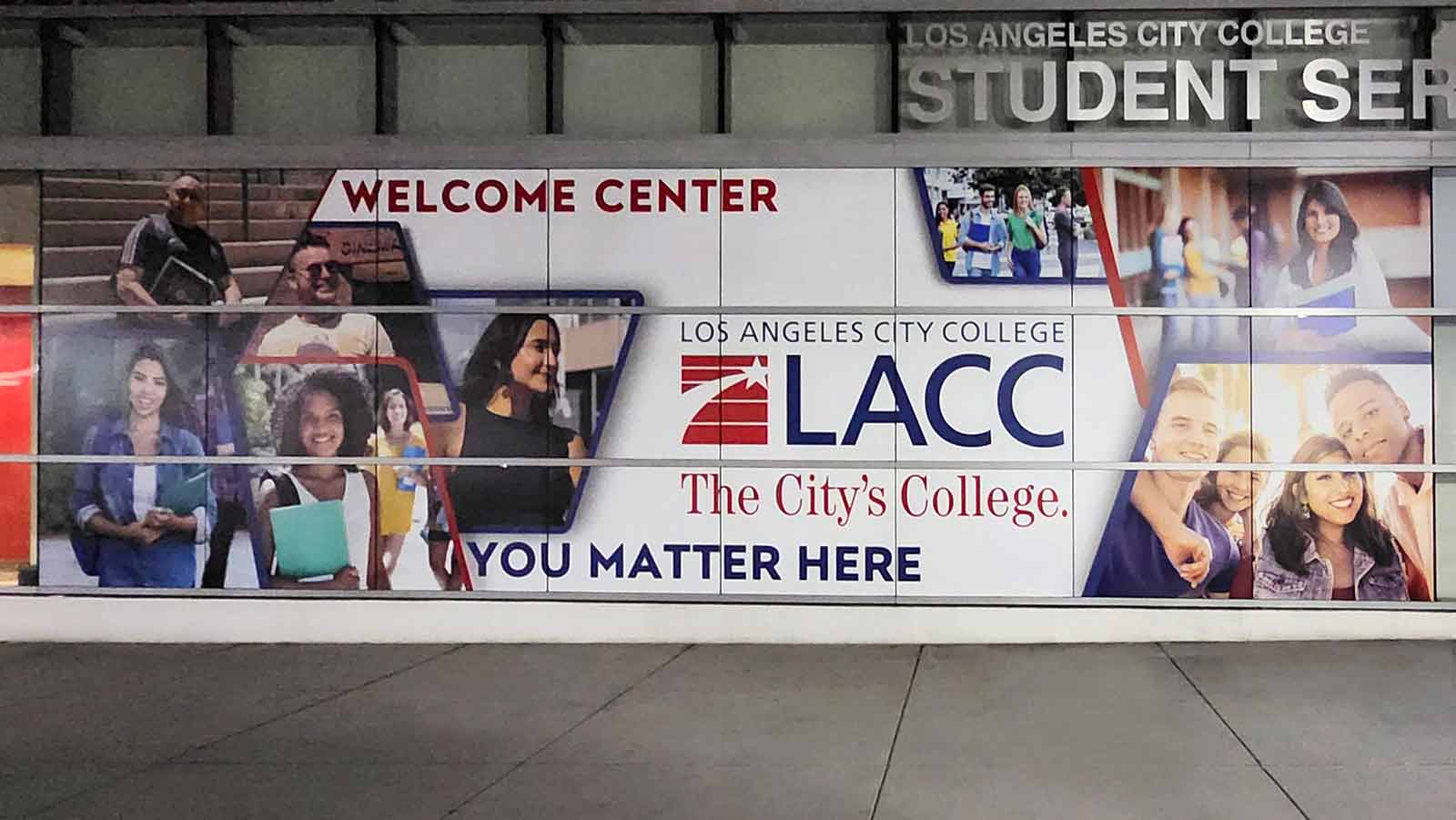 los angeles city college window decal applied to the facade