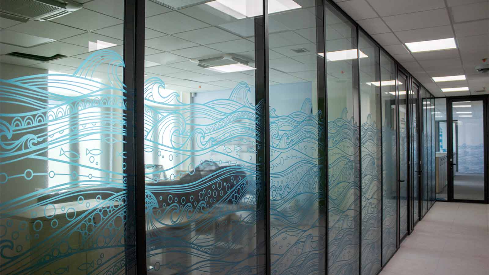 marine themed interior office window decals