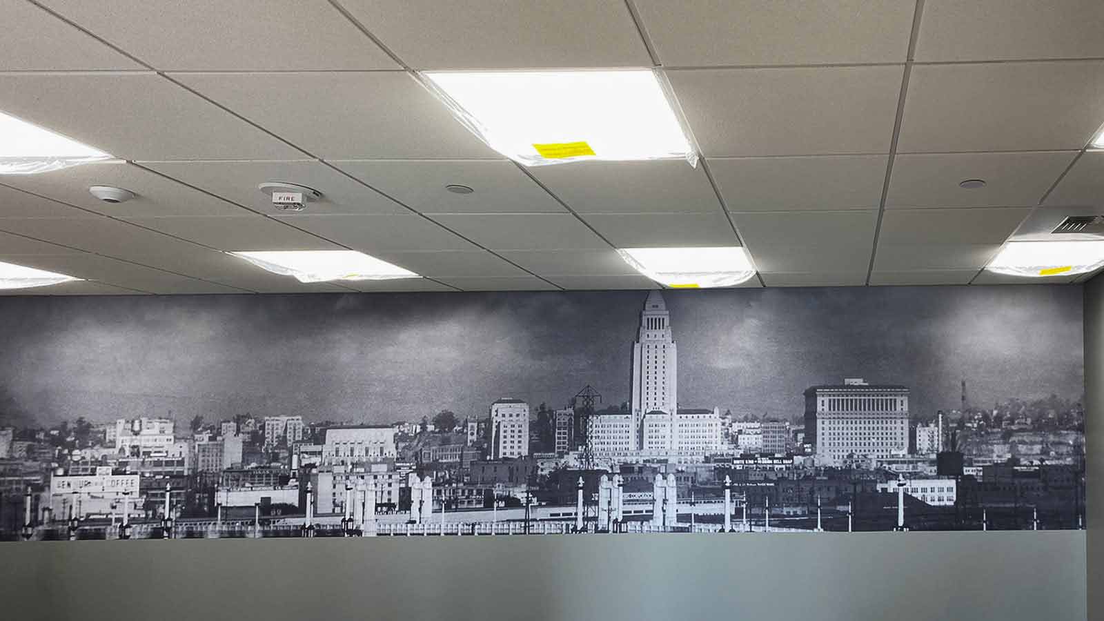 monochrome cityscape full wall decal