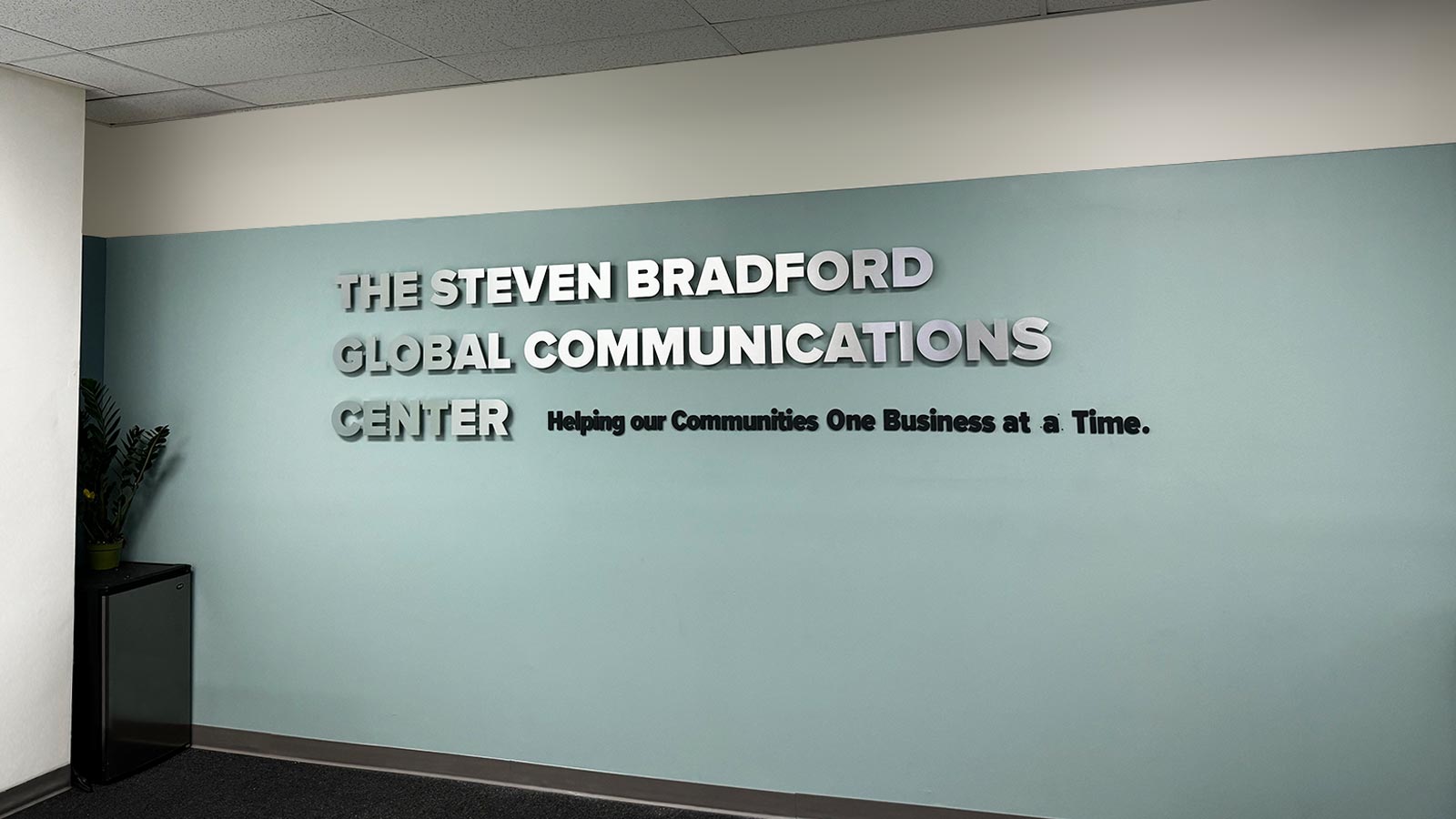 steven bradford global communications center indoor letters