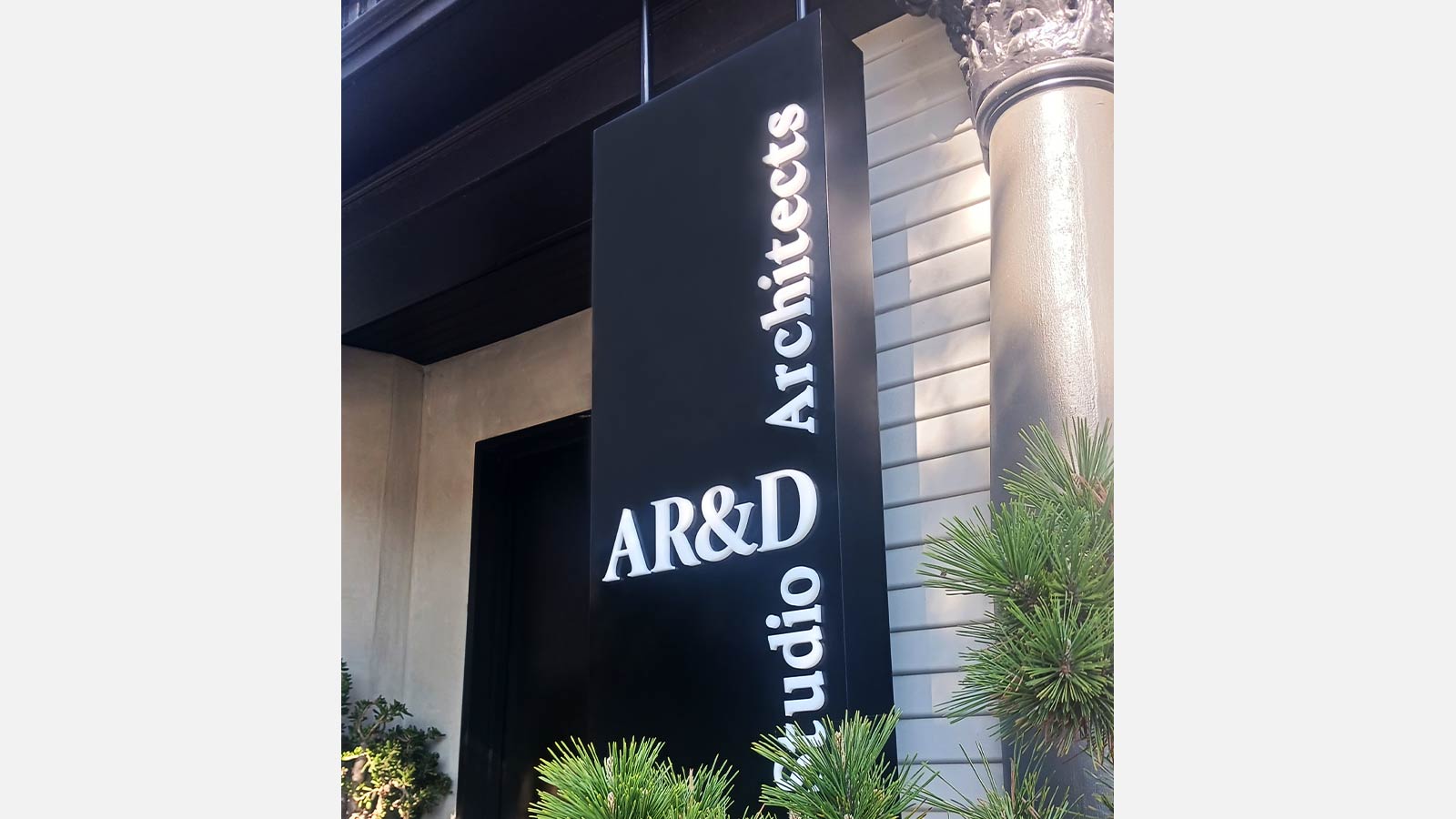 studio ar and d architects lightbox sign installed outdoors