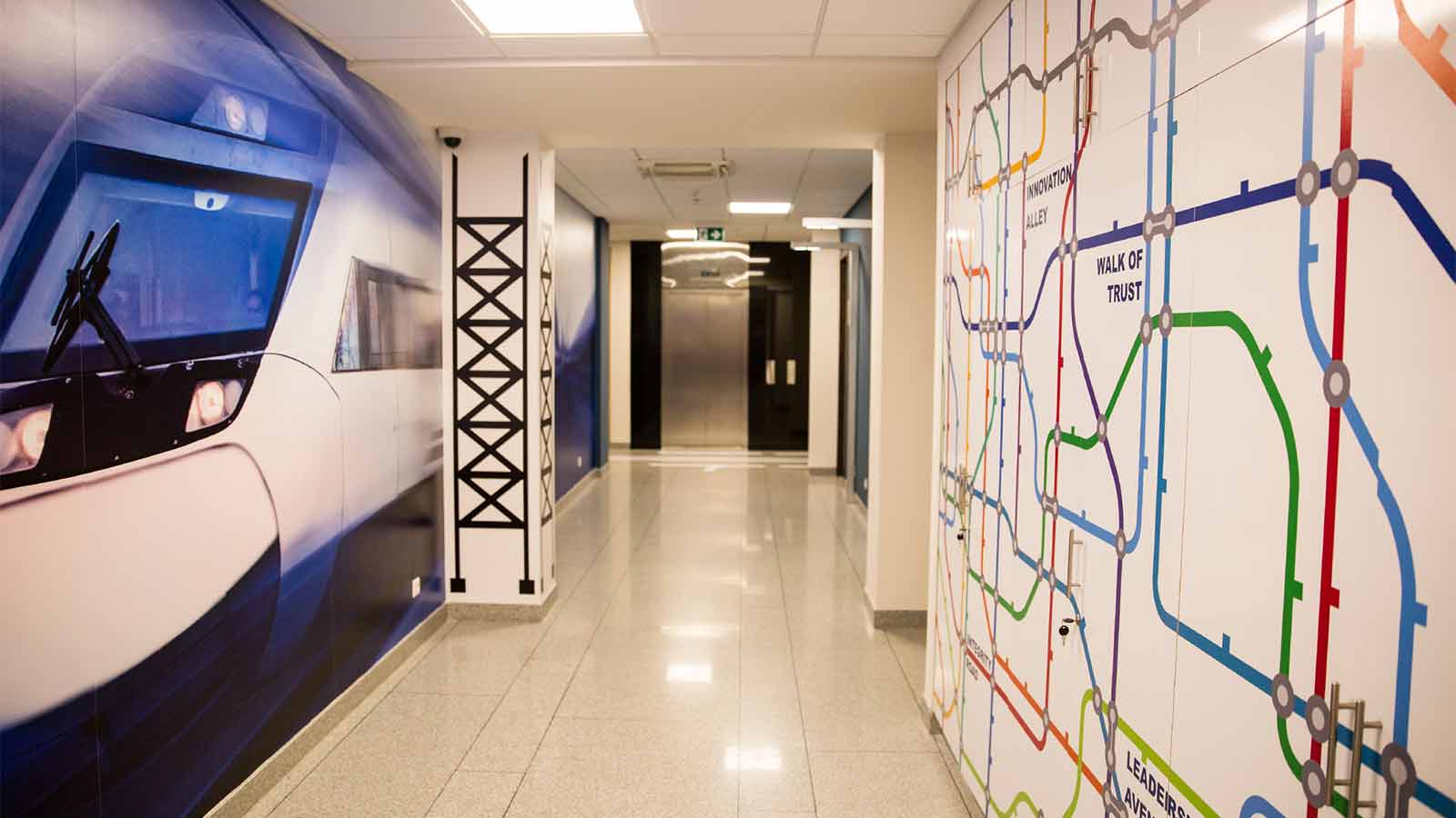 train station lobby wall decals