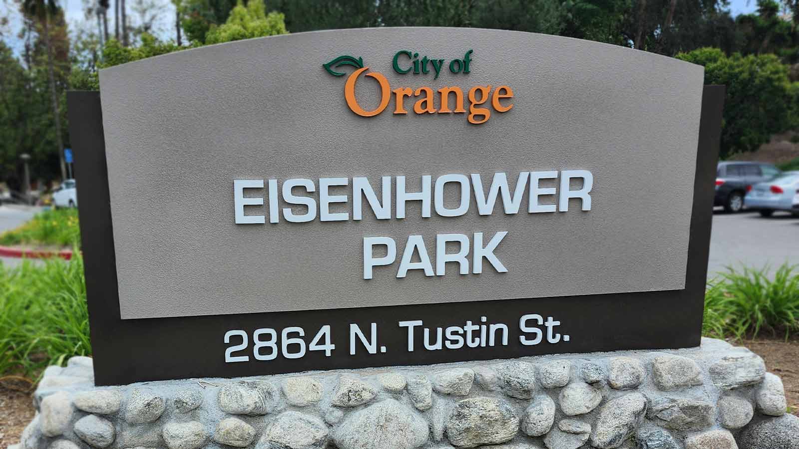 city of orange monument sign installed in the park