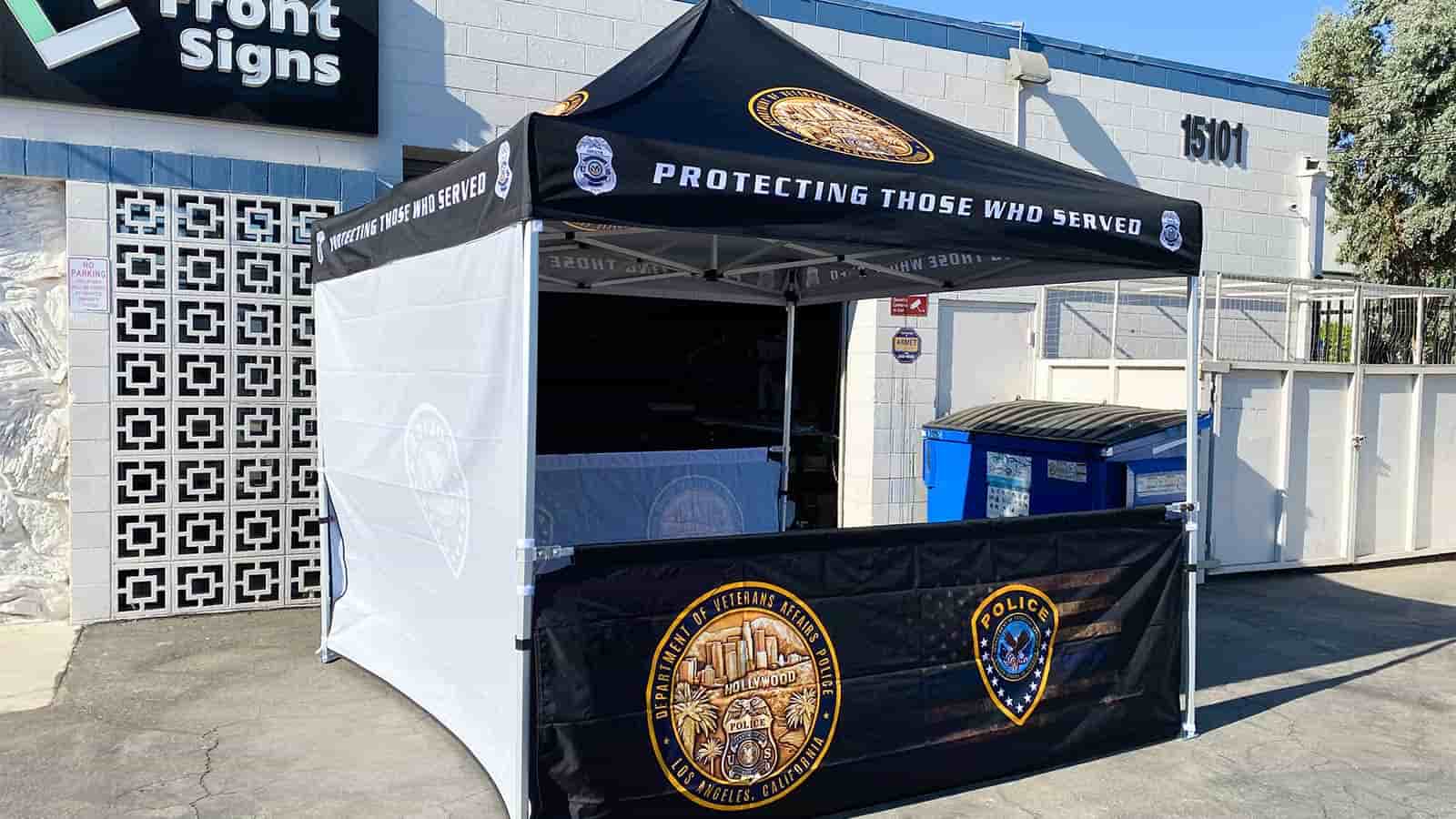 Police canopy tent with durable fabric banners