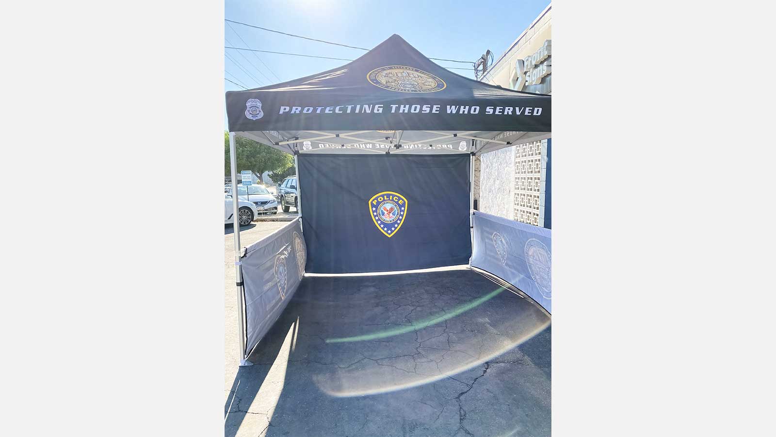 Police canopy tent with custom printed banners