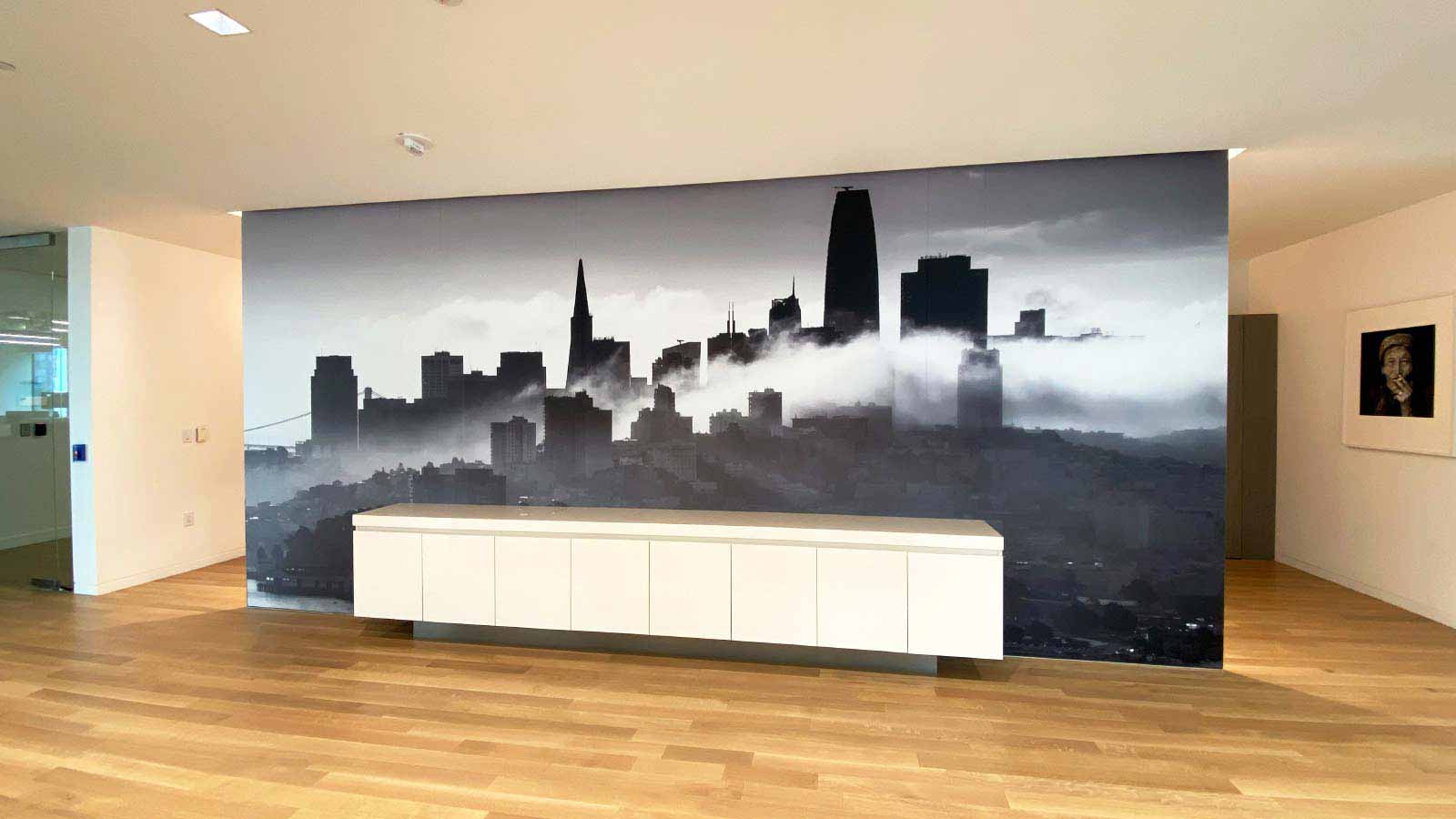 monchrome skyscrapers office interior mural