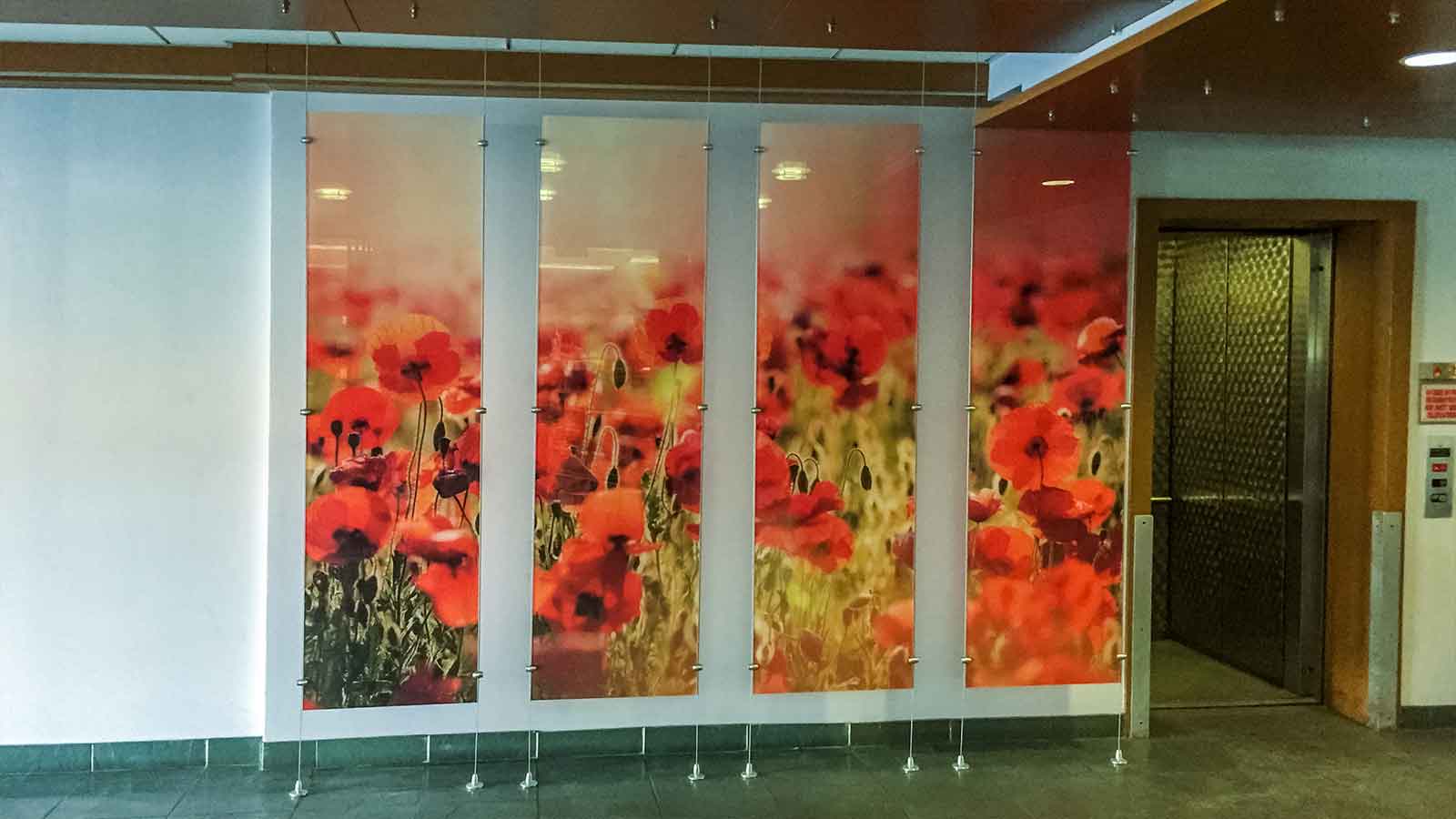 Printed Red Poppy imagery on an Acrylic Standoff signs
