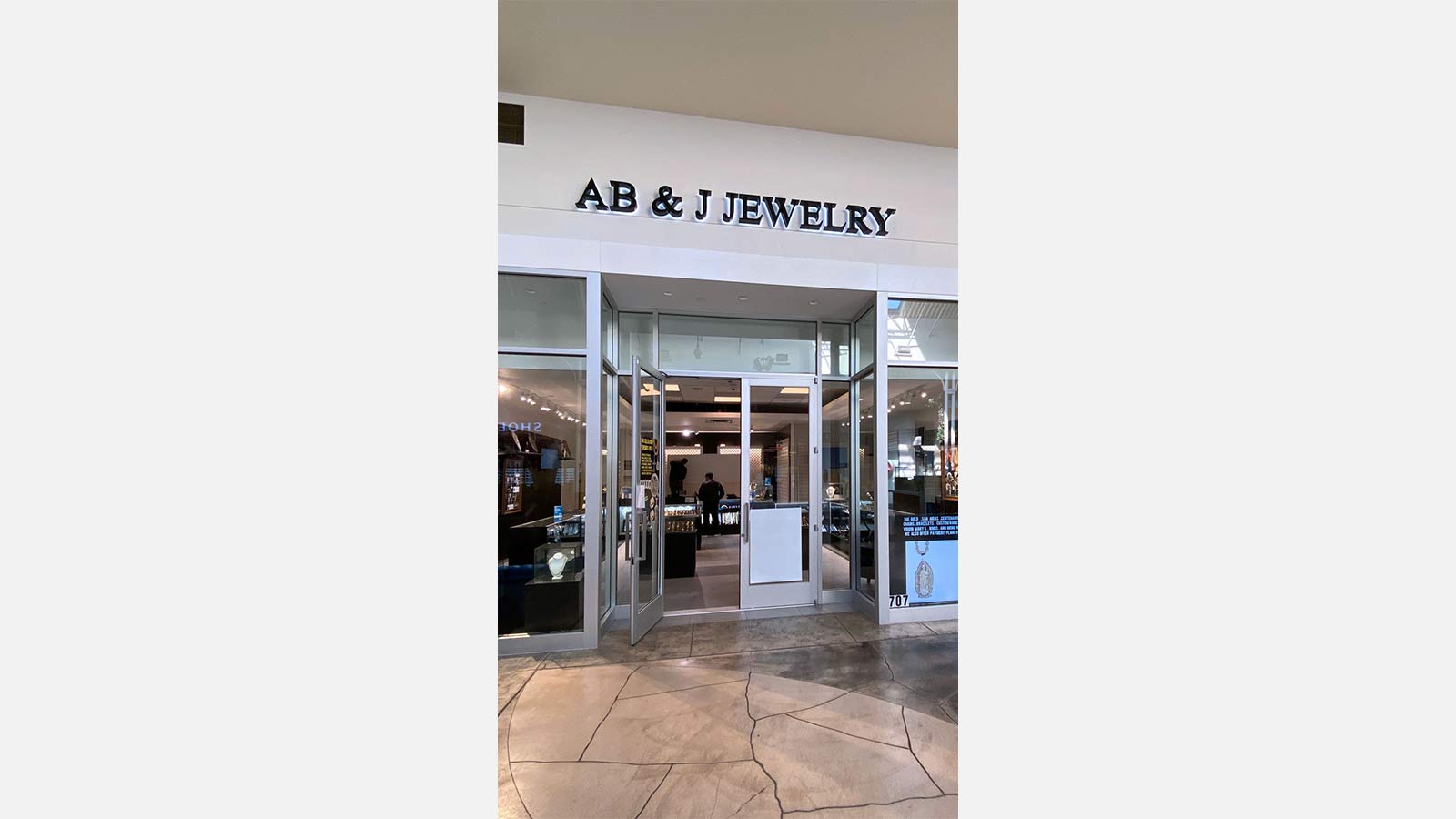 AB & Jewelry storefront reverse channel letters