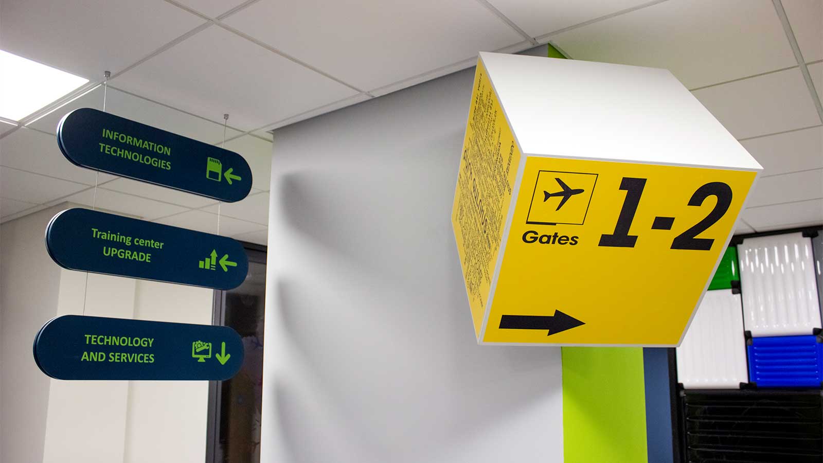 yellow cube wayfinding pvc interior sign