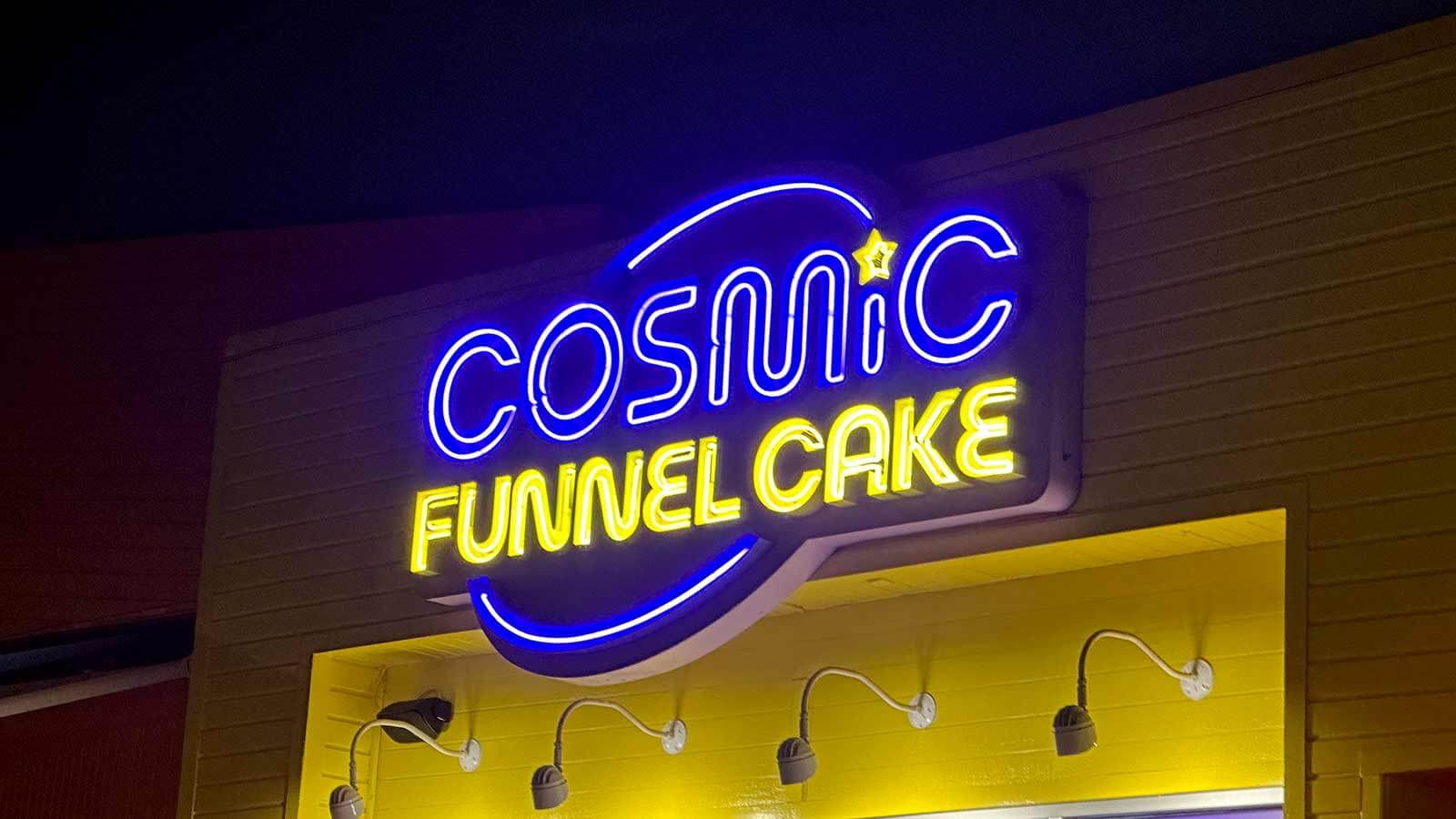 cosmic funnel cake channel letters installed outdoors