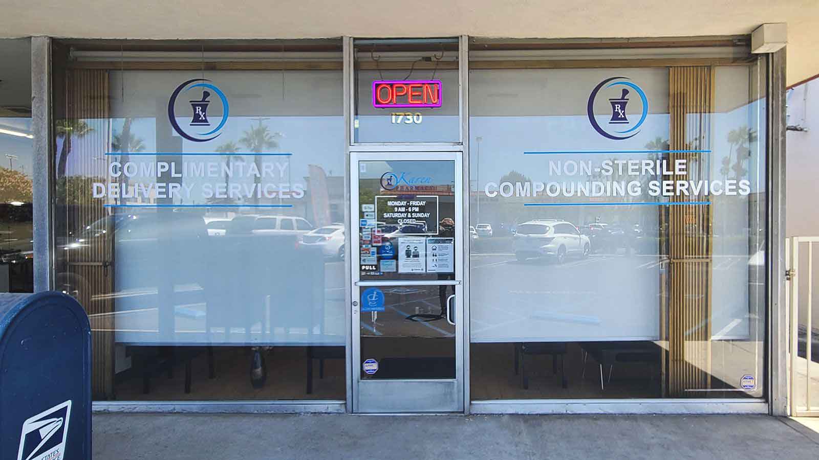 karen pharmacy storefront vinyl window decals