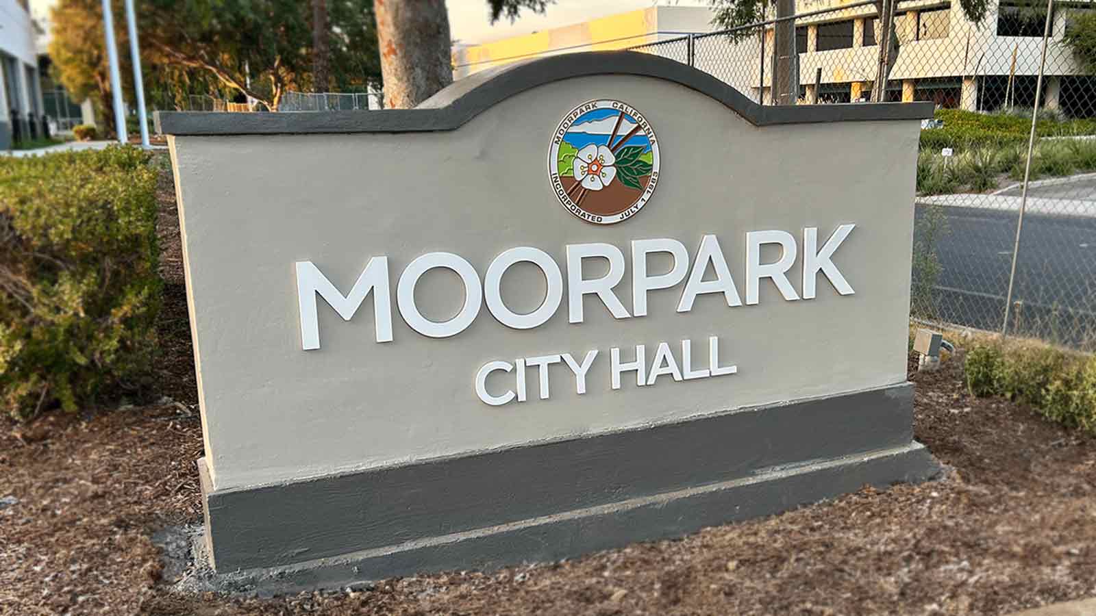 moorpark city hall outdoor sign installed near the pavement