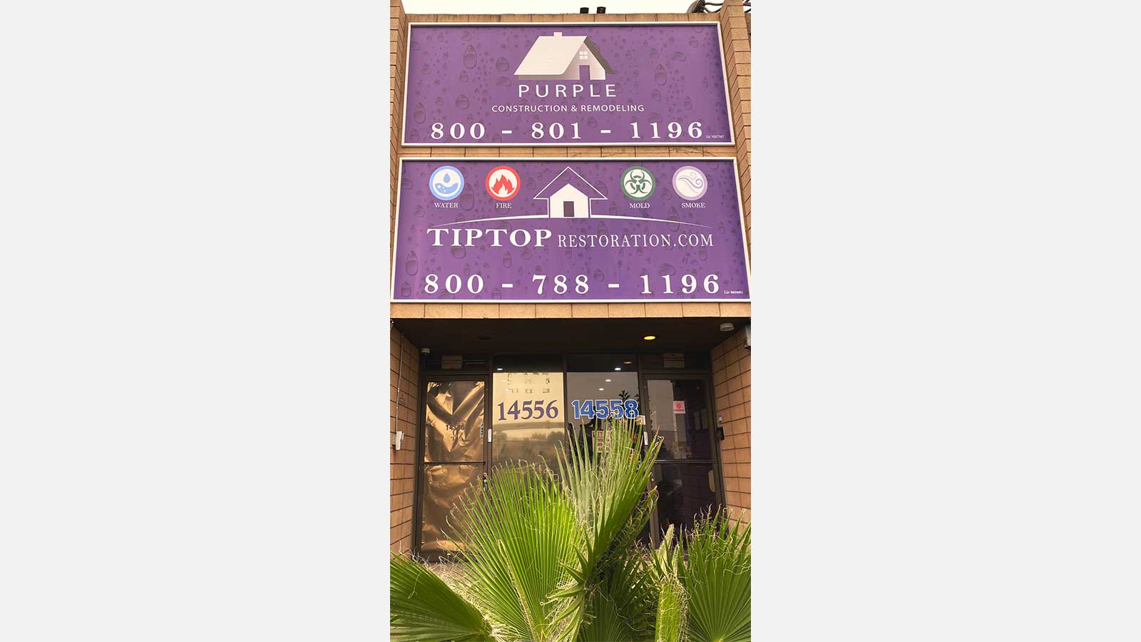 purple construction tiptop restoration aluminum signage