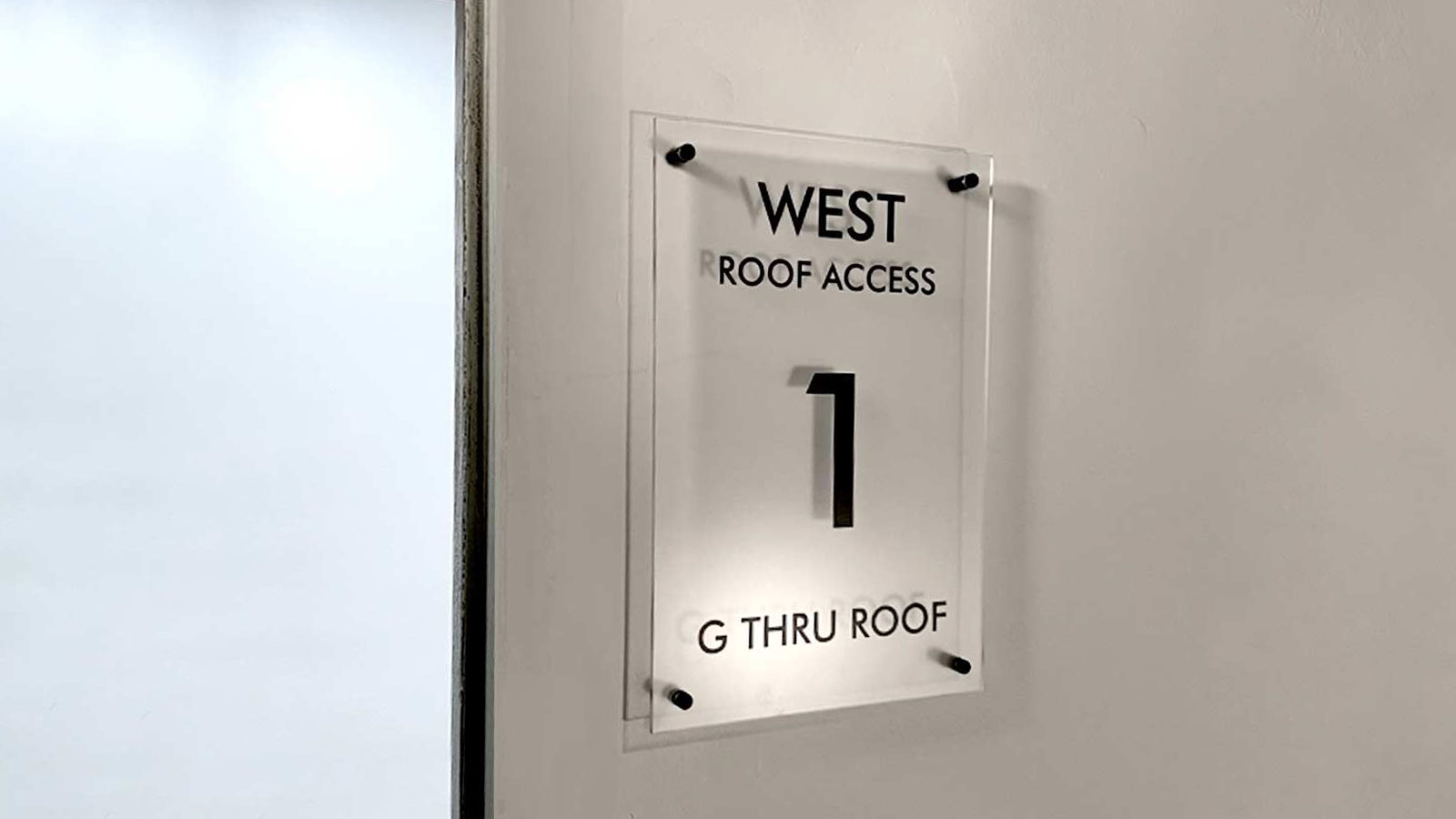 west roof access acrylic lobby sign