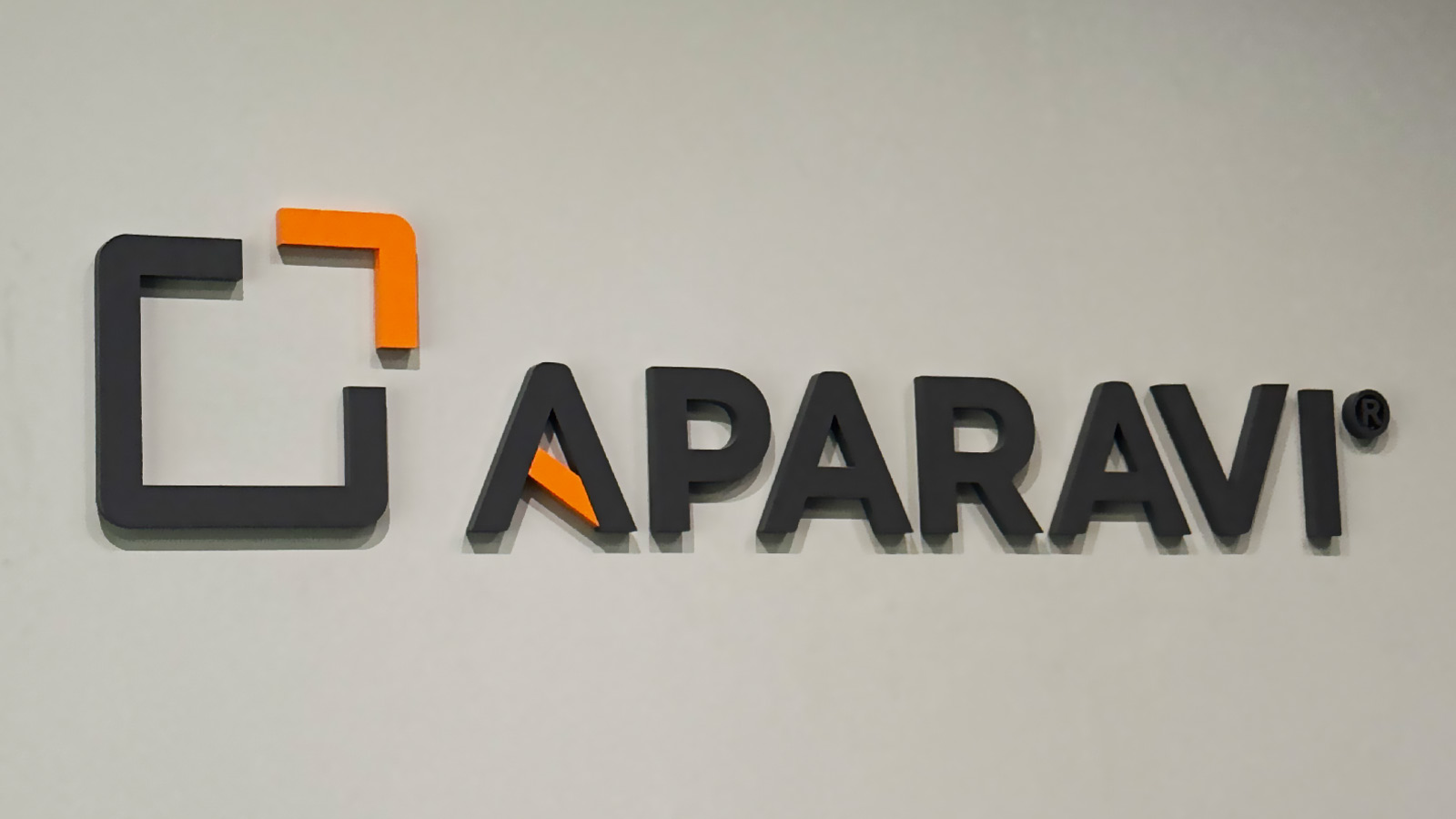 aparavi dimensional sign mounted on the wall