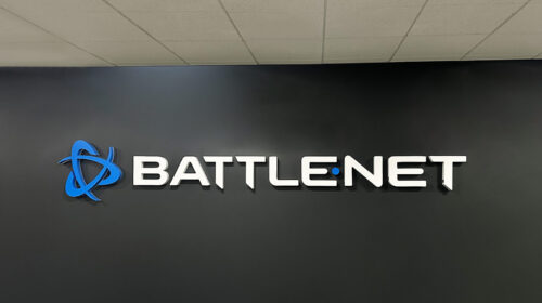 battlenet letter sign with back illumination on a wall