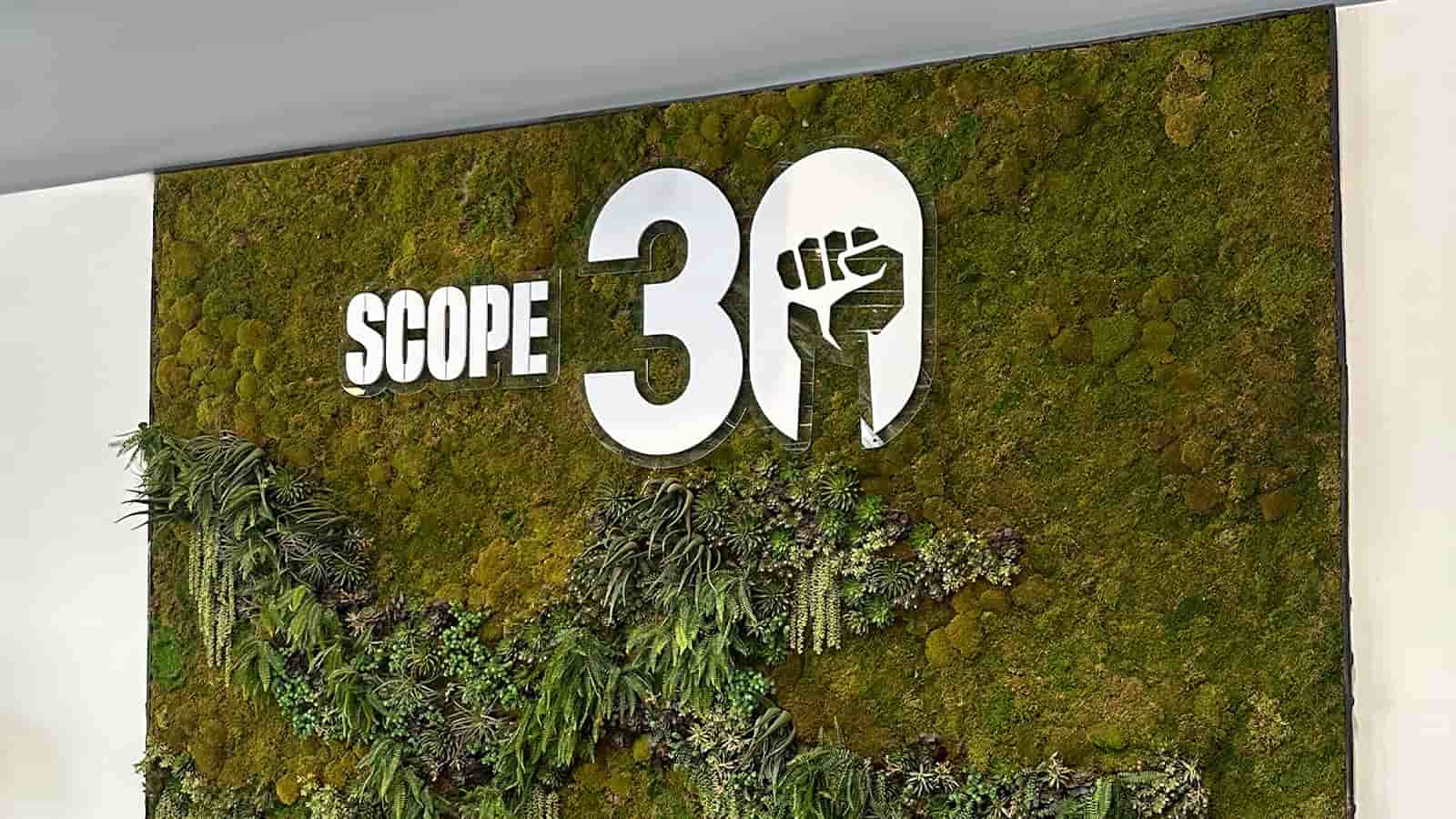 scope 30 custom dimensional sign mounted on the wall