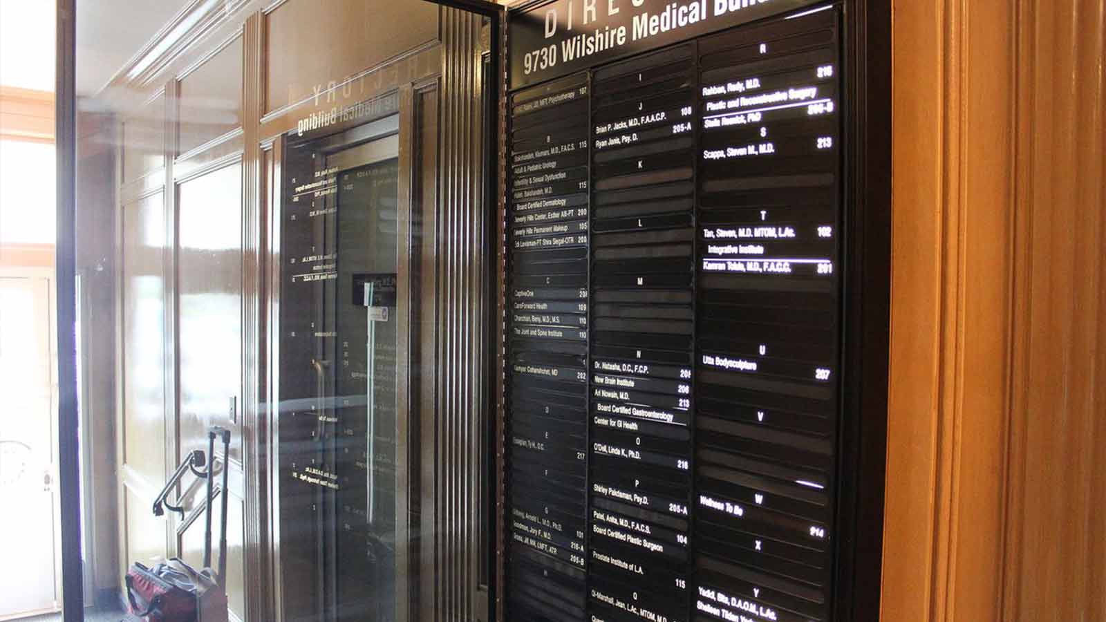 wilshire medical building illuminated directory sign