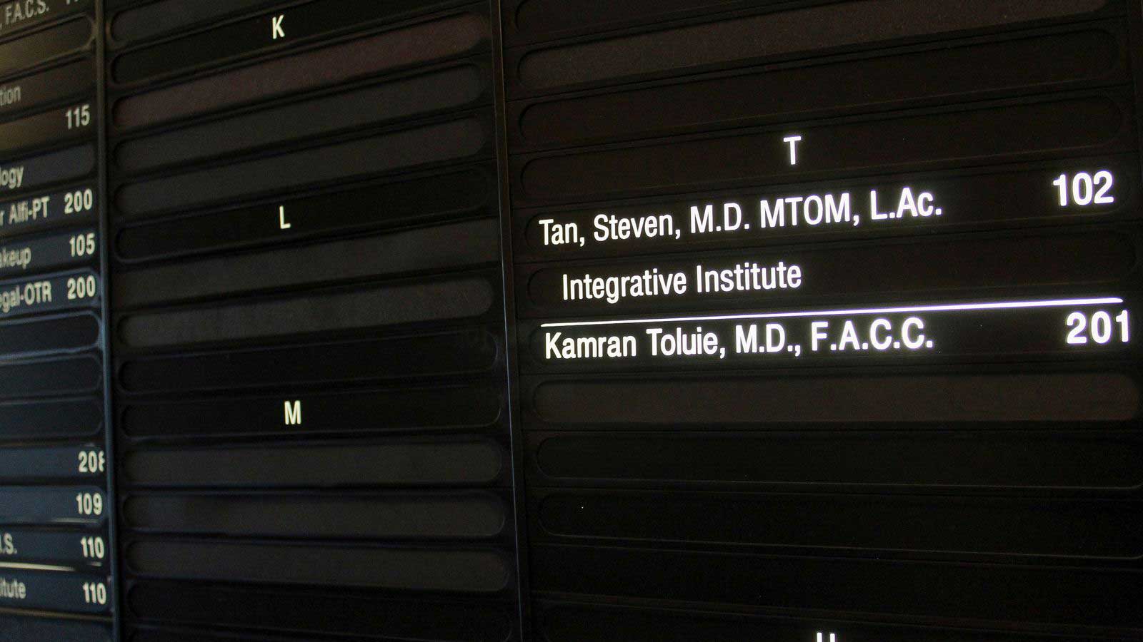 Close look to a LED illuminated directory sign