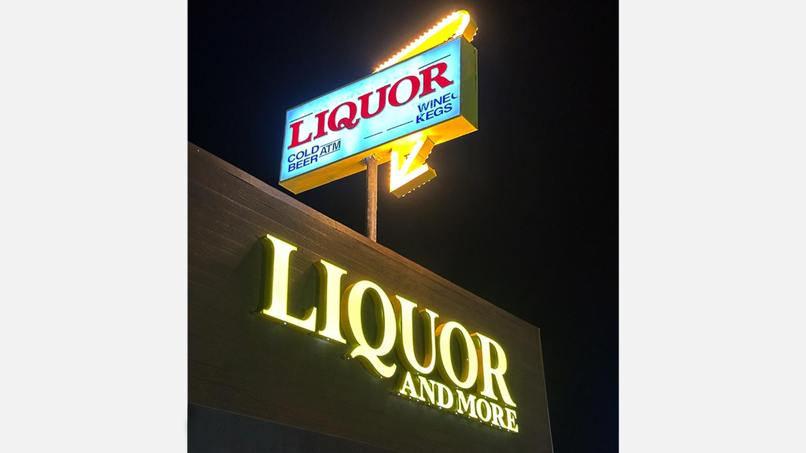 liquor and more outdoor displays installed atop the building