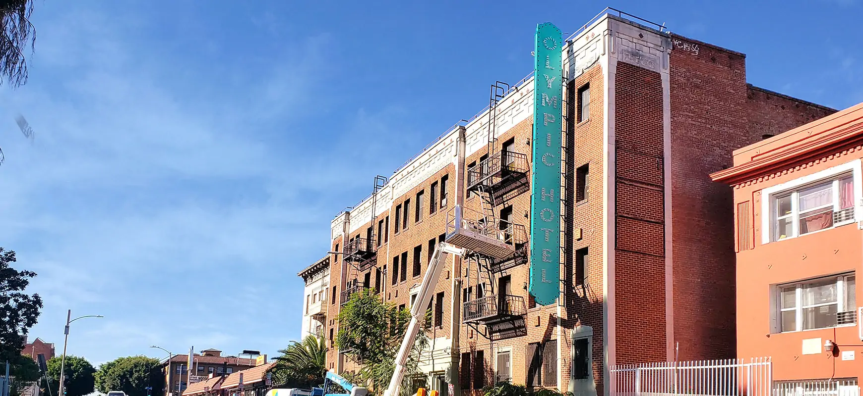 Olympic Hotel illuminated outdoor sign repair and installation process