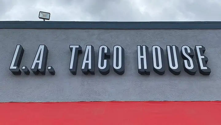 L.A. Taco House outdoor sign with large channel letters made of acrylic and aluminum